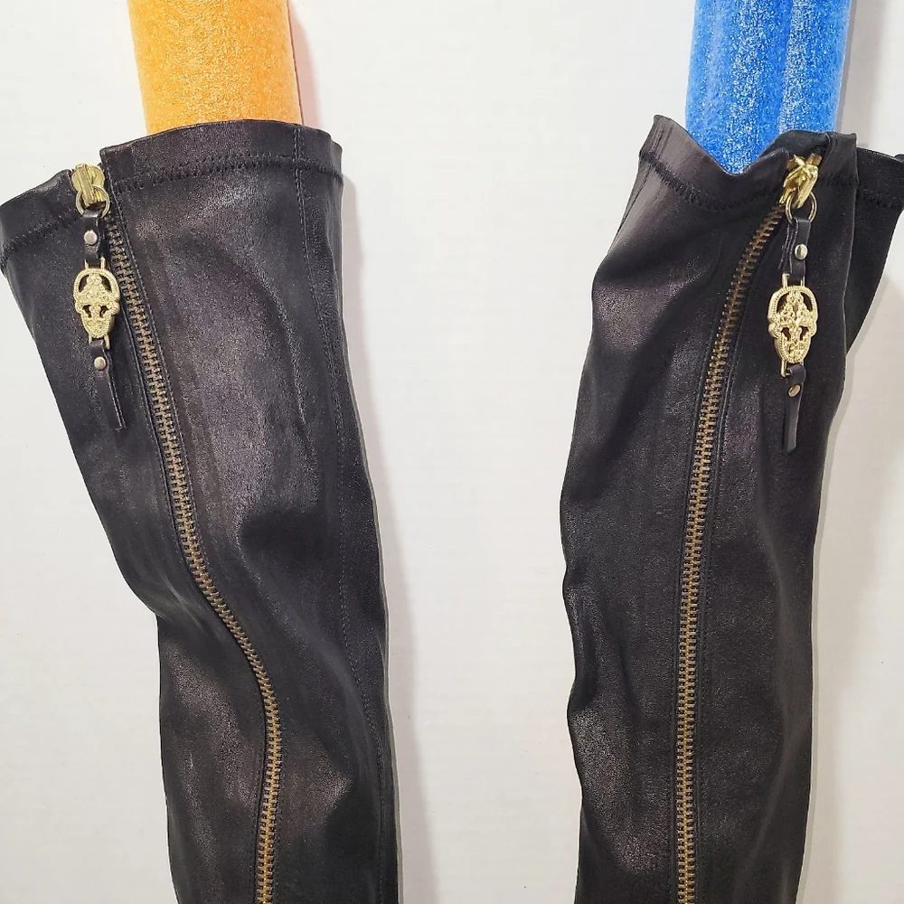 Thomas Wylde Over the Knee OTK Skull Accent Pointy Boots size 6